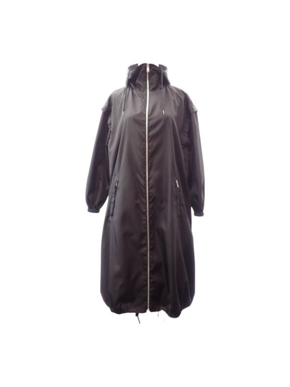 Prada Hooded Long Coat S Nylon Re-Nylon Black Silver 36